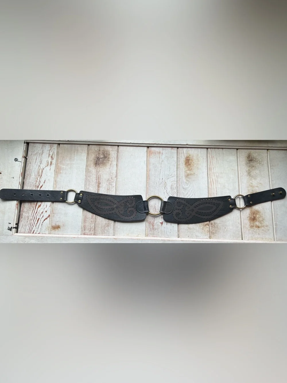 Hobo Wide Black and Brown Leather Waist Belt with Brass Ring